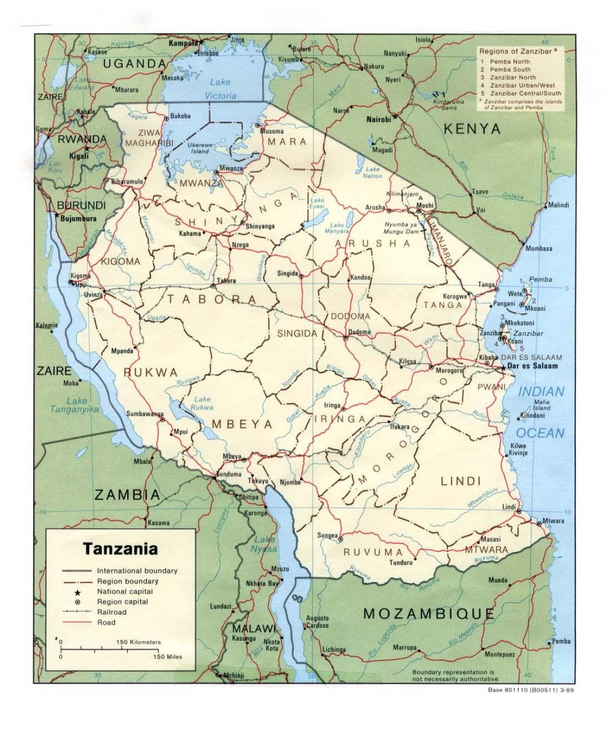 Kaart van historiese plekke in tanzanië