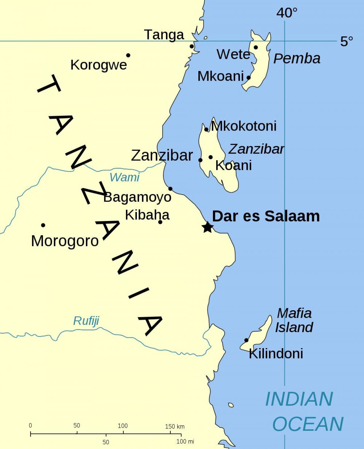 tanzanië eilande kaart