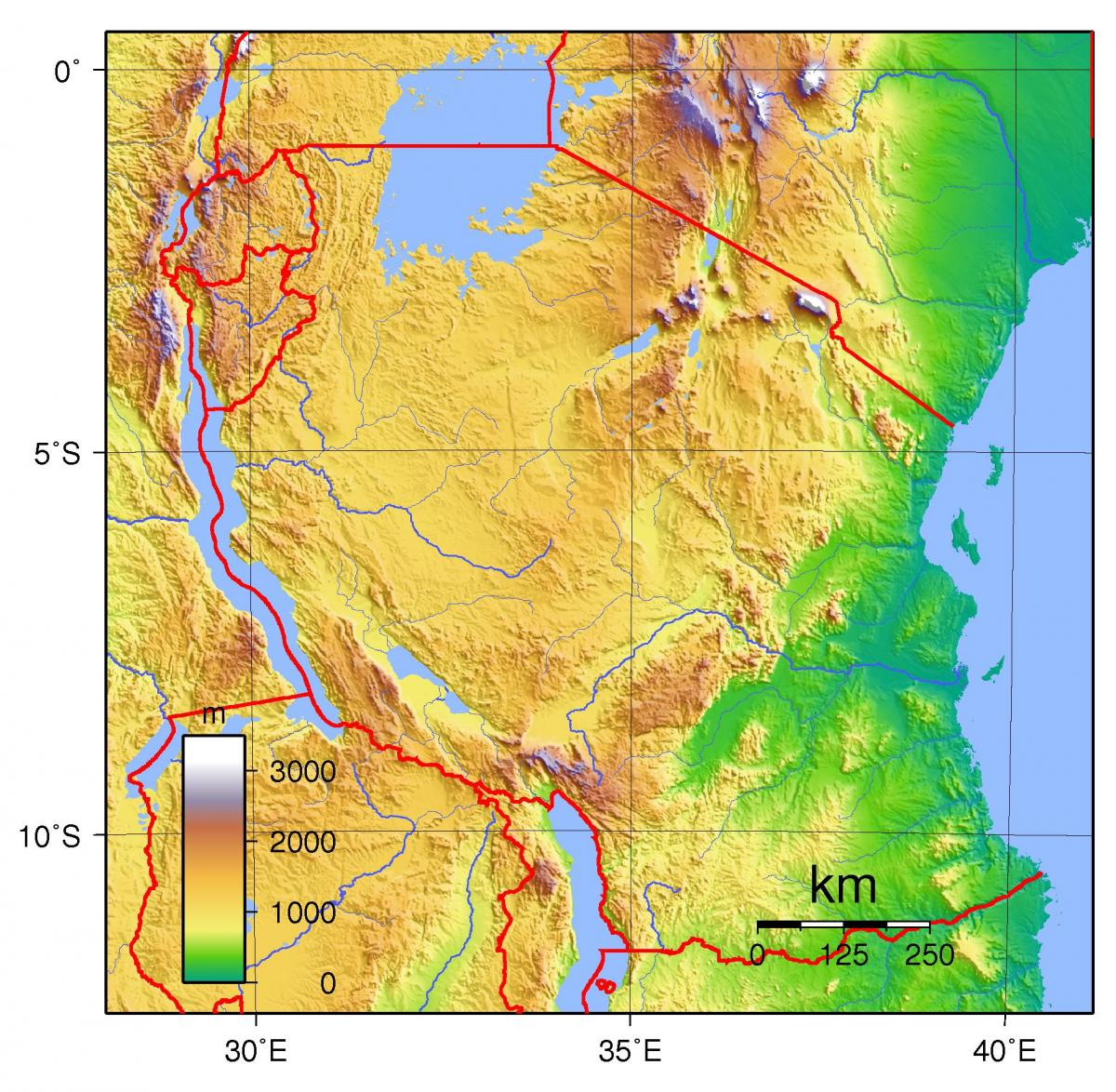 tanzanië topografiese kaart