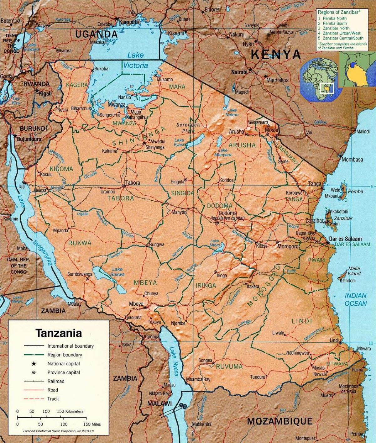 tanzanië geografiese kaart