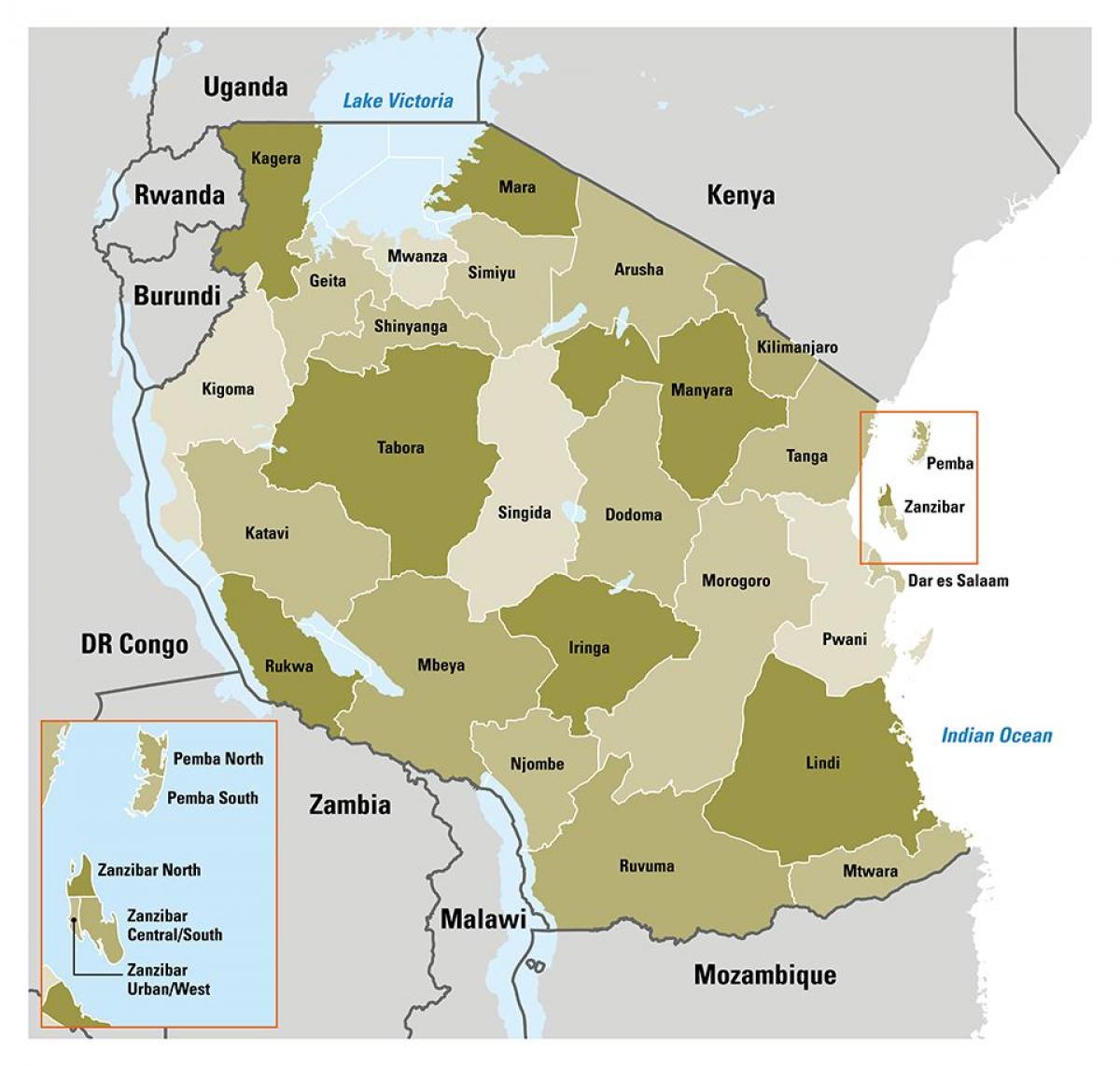 kaart van tanzanië wat die streek