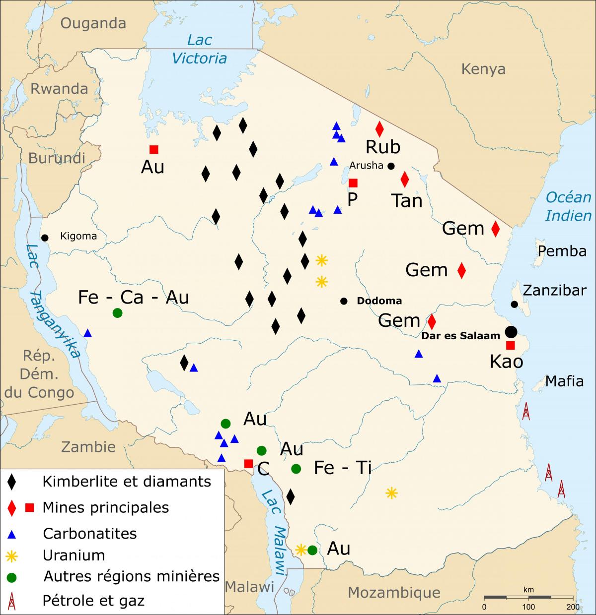 Kaart van tanzanië natuurlike hulpbronne