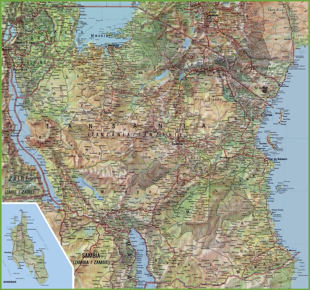 Kaart van gedetailleerde tanzanië