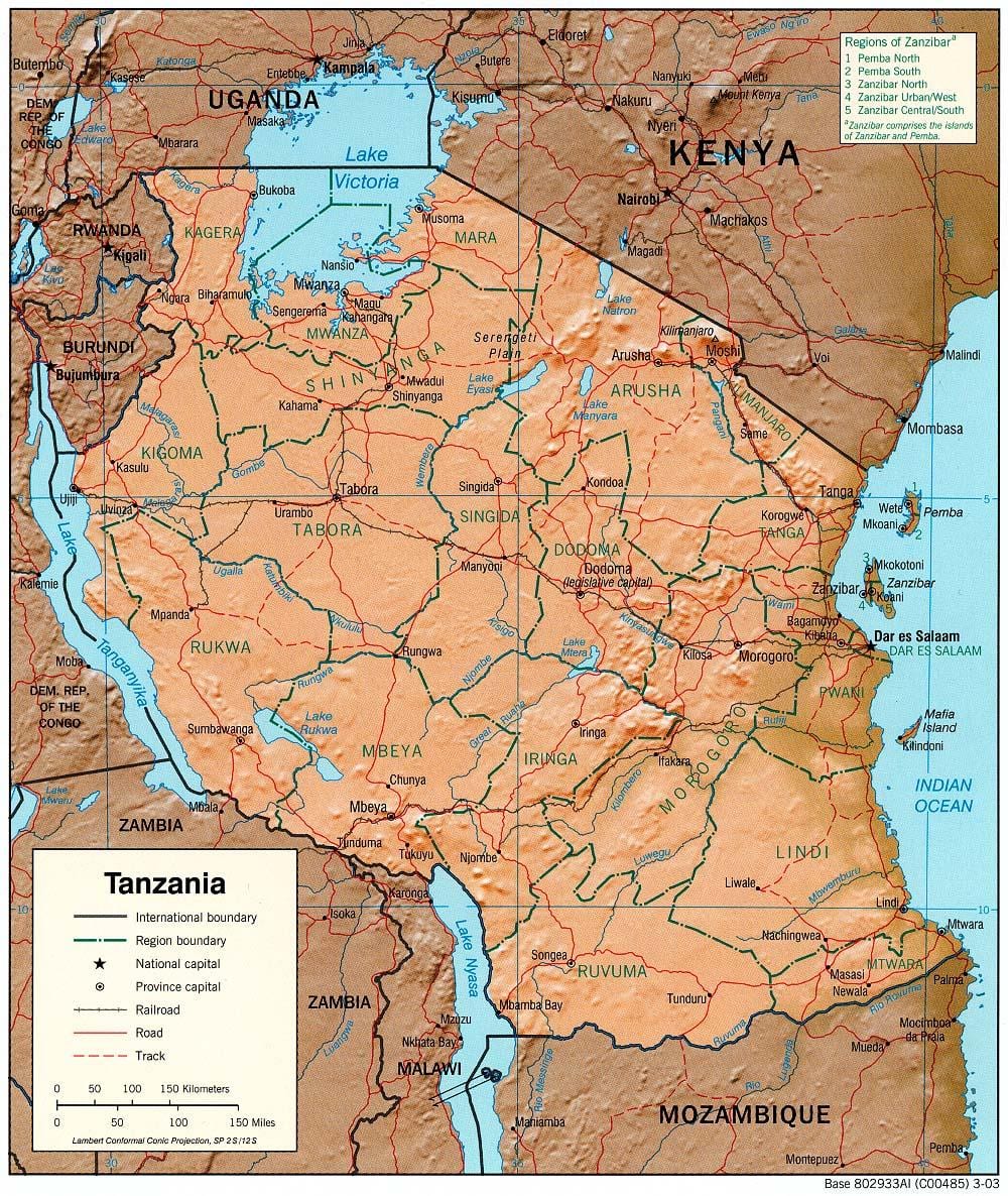 kaart van tanzanië wat historiese plekke
