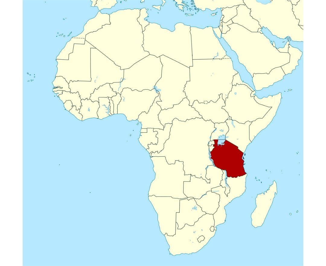 Kaart van die plek van tanzanië op die wêreld 