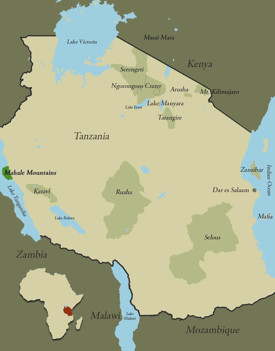 Kaart van tanzanië berge