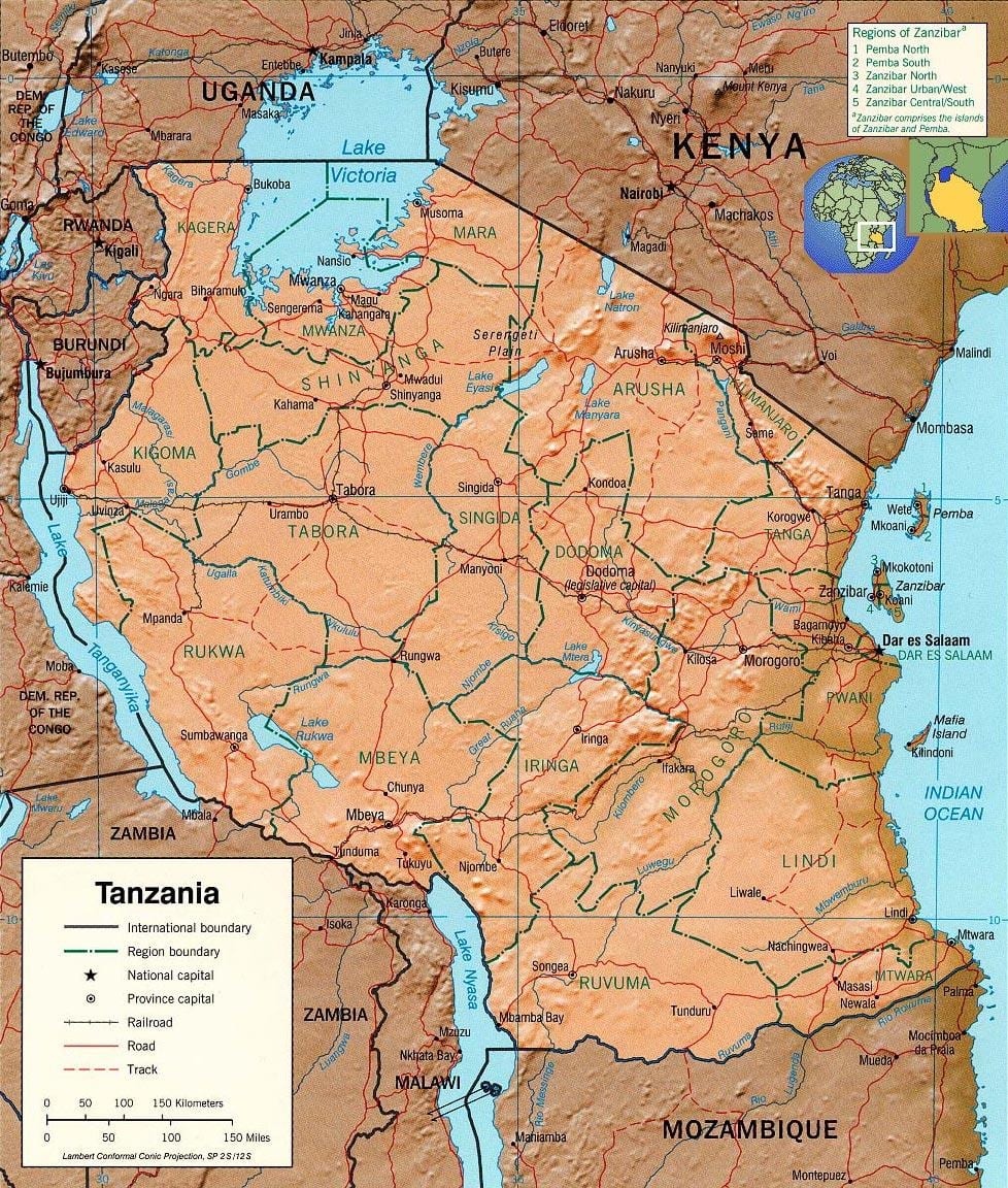 tanzanië geografiese kaart
