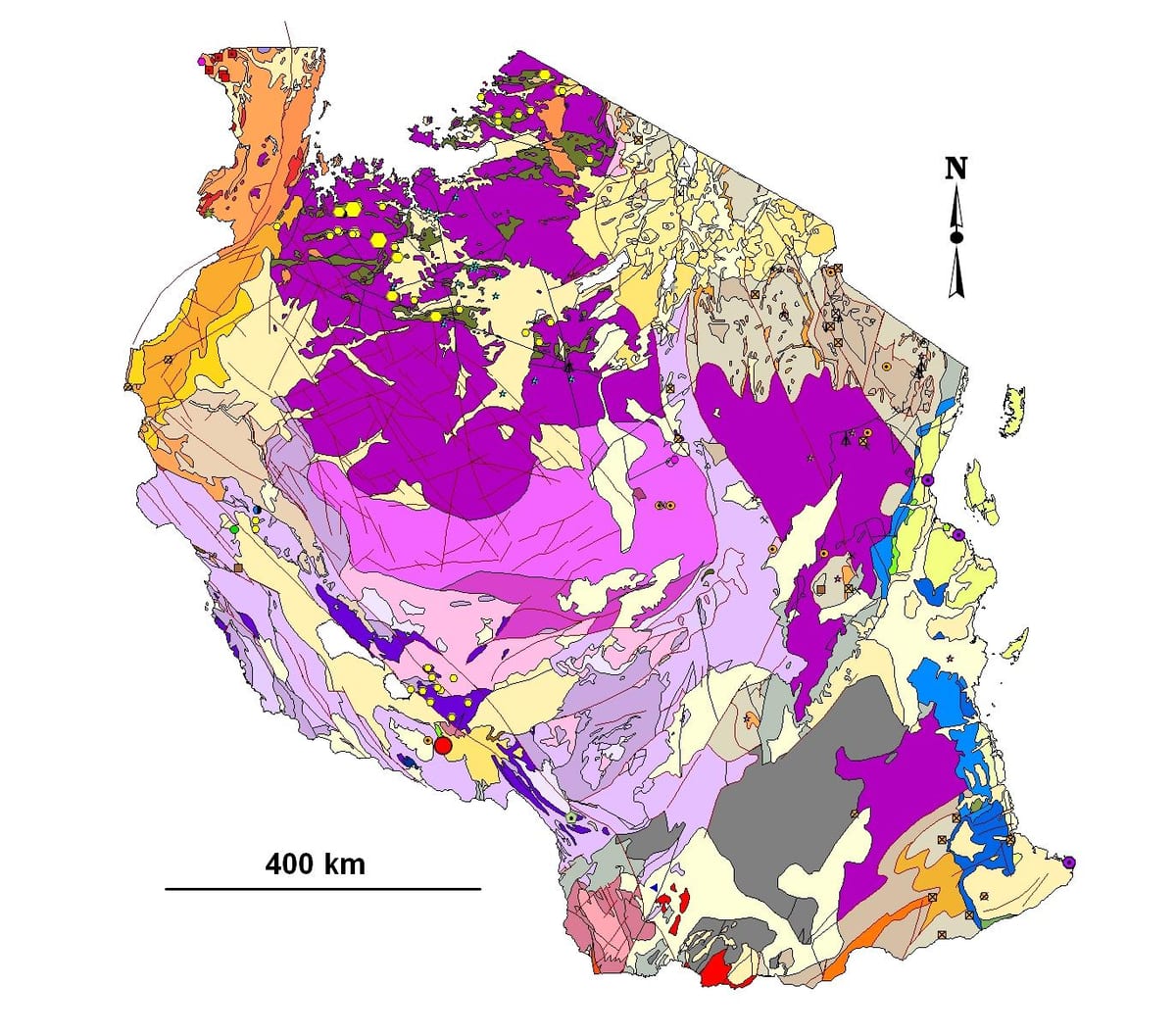 Kaart van tanzanië geologiese