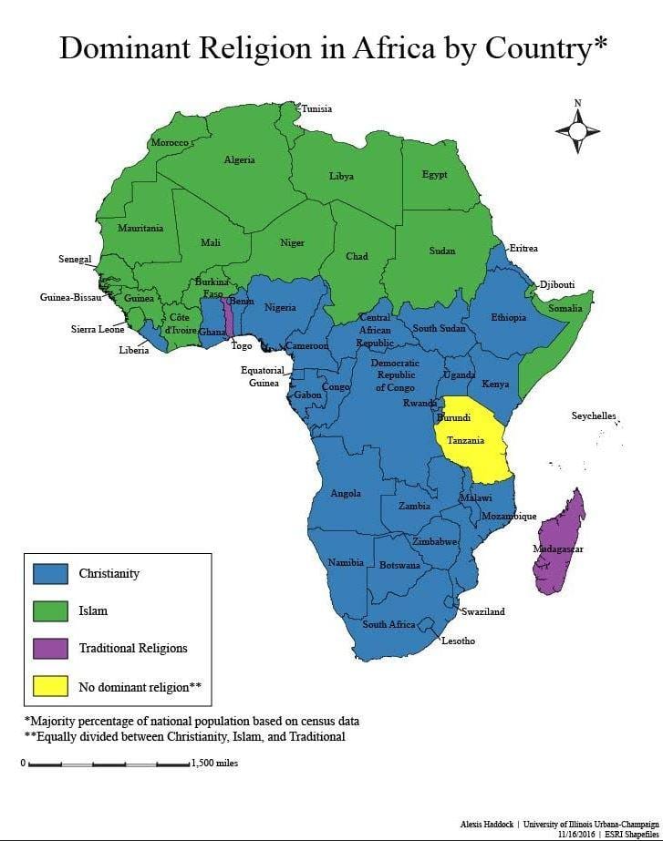 Kaart van tanzanië godsdiens