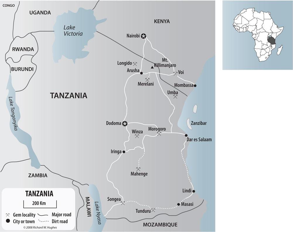 Kaart van tanzanië goud myne