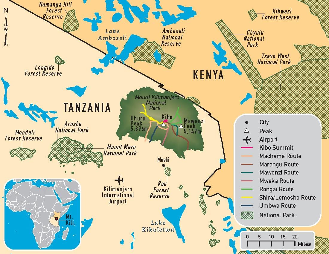 Kaart van tanzanië kilimanjaro