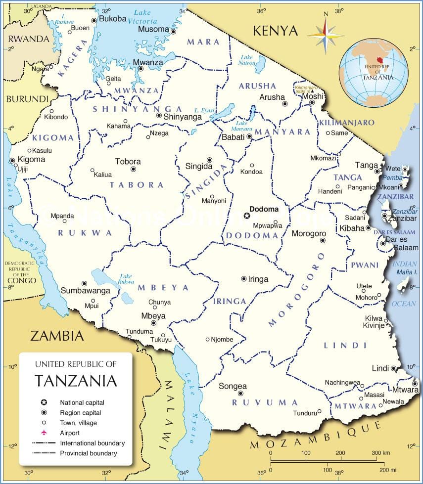 Kaart van tanzanië met distrik