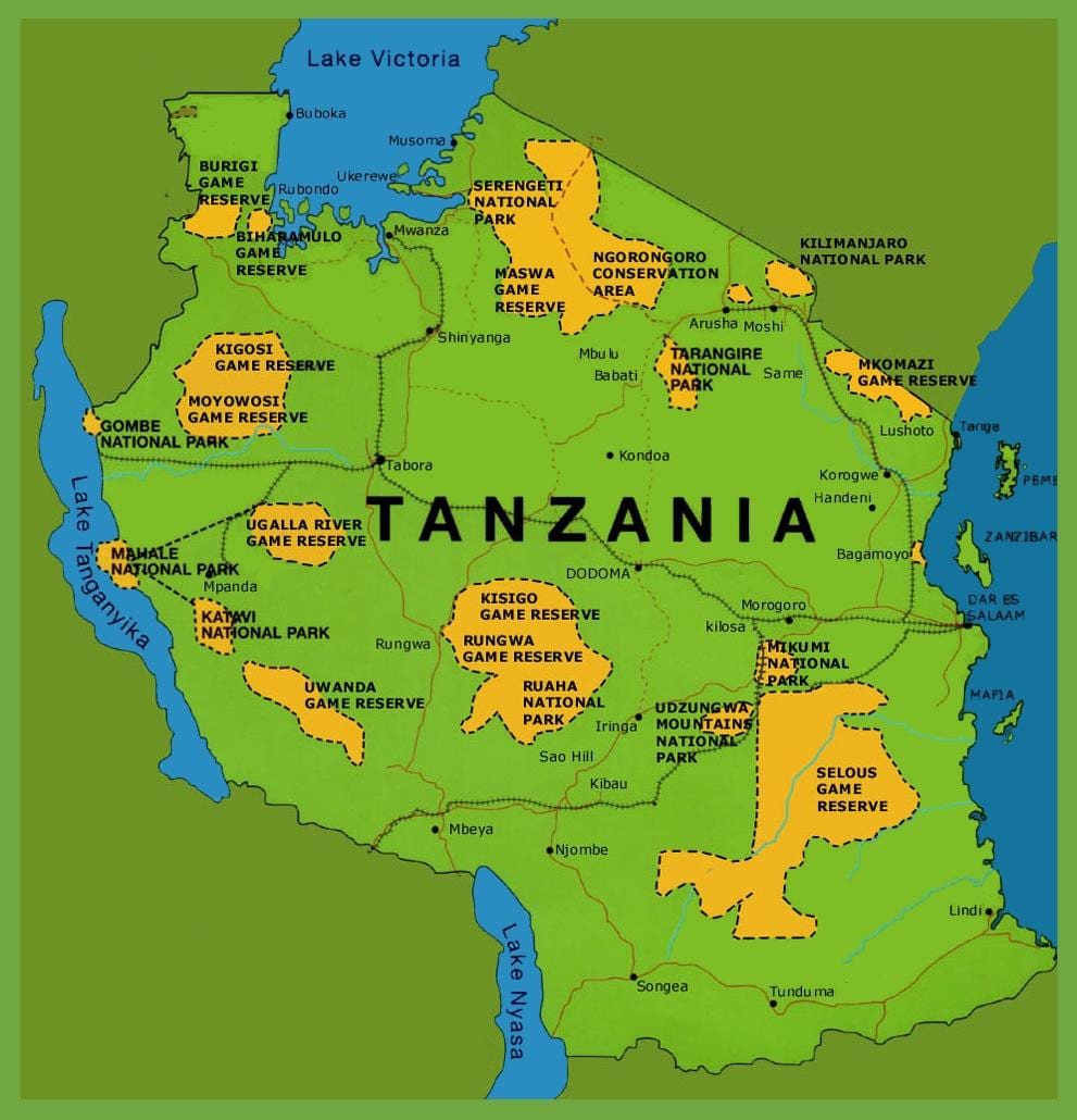 'n kaart van tanzanië