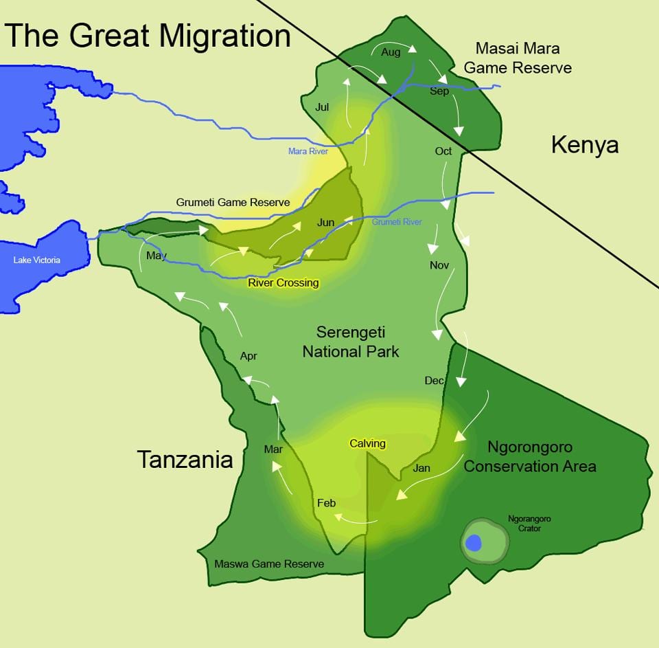 Kaart van tanzanië migrasie 