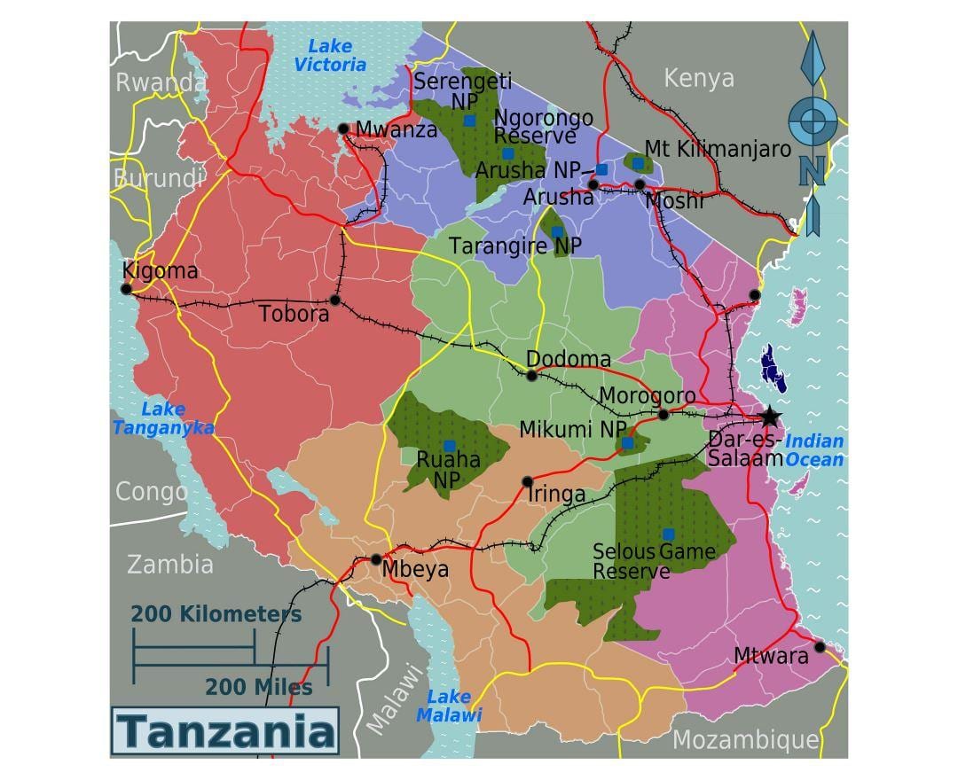 Kaart van tanzanië taal