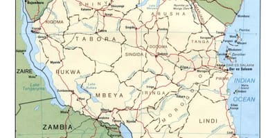 Kaart van historiese plekke in tanzanië