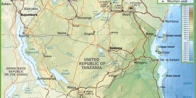 Kaart van die pad tanzanië met afstande