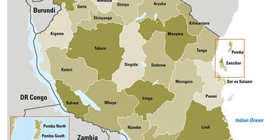 Kaart van tanzanië wat die streek