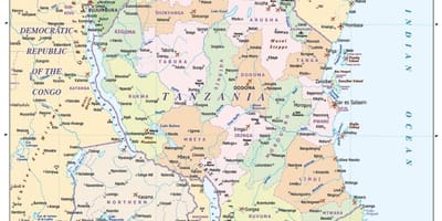 Kaart van tanzanië en omliggende lande