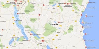 Kaart van tanzanië lughawens 