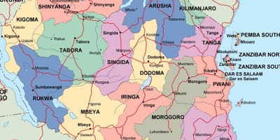 Kaart van tanzanië politieke