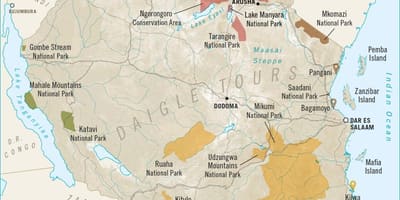 Kaart van tanzanië spel reserwes