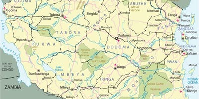 Tanzanië toeriste-aantreklikhede kaart